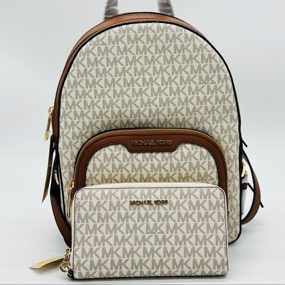 Michael Kors Medium Jaycee Zip Packet Backpack & Large Flat MF Phone Case Wallet - Picture 1 of 15